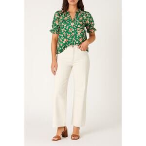 PLEIONE Ruffle Sleeve Floral Blouse | Small | Green Multicolor | Work to Weekend